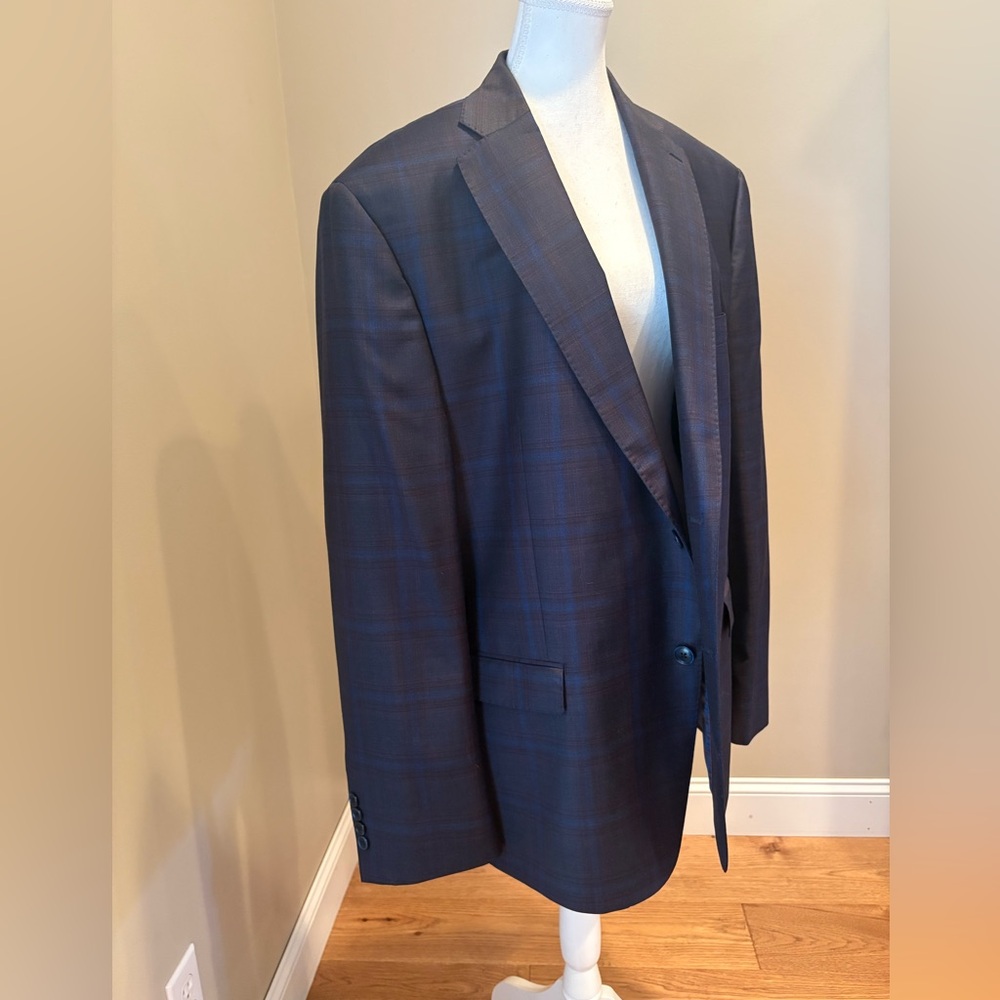 Ticknors Clothier Mens Suit Dress Jacket Zignone 48R Blue Red Check Wool